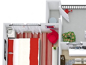 Majestic 3D Majestic 3D 2 bedroom apartment. Kitchen with island open to living & dining rooms. 2 full bathrooms. Walk-in closet in both bedrooms. Patio/balcony.